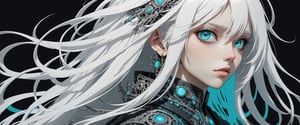 style of Tsutomu Nihei,
(incredibly absurdres, (high resolution:1.18), intricate detail, (masterpiece:1.1), (highest quality:1.1), absurdres) BREAK (1girl, solo, portrait, white hair, cyan eyes, long hair, detailed eyes), black background