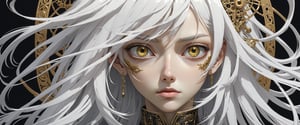 style of Tsutomu Nihei,
(incredibly absurdres, (high resolution:1.18), intricate detail, (masterpiece:1.1), (highest quality:1.1), absurdres) BREAK (1girl, solo, portrait, white hair, gold eyes, long hair, detailed eyes),