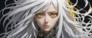 style of Tsutomu Nihei,
(incredibly absurdres, (high resolution:1.18), intricate detail, (masterpiece:1.1), (highest quality:1.1), absurdres) BREAK (1girl, solo, portrait, white hair, yellow eyes, long hair, detailed eyes),