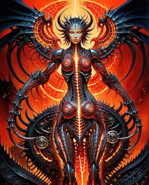 1 female,  beautiful
biomechanical
gradient detailed arms detailed body mechanical arms 
lava
demons, glowing  runes
art by Tsutomu Nihei gerald-brom