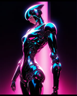 Art style by Noriyoshi Ohrai, Hajime Sorayama, Hiroshi Nagai, (Masterpiece, Top Quality, Super Deatail, High Resolution, Best Illustration), illust、art、from 80s horror movie, directed by Junji Ito、mad scientist、grandiose paranoia、high detail, realsitic shadow、Analog style, vhs style, 8mm film, chromatic aberration, Dvd screengrab、Complementary color gradient, (Dark Fantasy:1), (80s Style), (Sci-Fi), (Noise Effect:1.3), (VHS Grain Effect:1.2) 
Chrome Female Cyborg in a Dynamic Pose
A sleek female cyborg with a highly reflective chrome finish, inspired by Hajime Sorayama’s smooth, sensual metallic aesthetic. Her joints and limbs are designed with precise curvature, with intricate mechanical details visible at the elbows and knees. She stands with one leg bent and a hand resting on her hip, exuding confidence. The background is a simple gradient of soft pastel pink, emphasizing her figure.