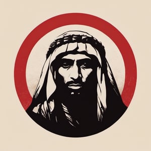 Logo Design, Headshot of a Saudi Arabian Bedouin, Duotone, Red and Black Only 