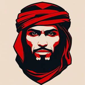 Logo Design, Headshot of a Saudi Arabian Bedouin, Duotone, Red and Black Only 