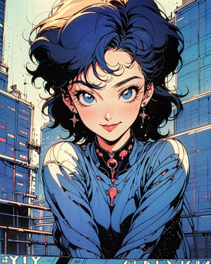 (80's, retro, city pop poster:1.5), (album cover), (masterpiece, best quality), (anime, illustration), 
best photo pose, dynamic angle, cowboy shot,
girl, solo, smile, perfect detail eyes, delicate face, blue eyes,
high fashion, 