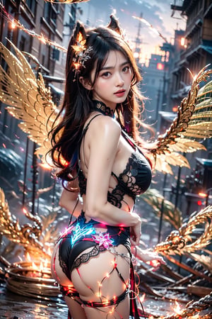 The goddess spread her huge wings of light and descended on the destroyed city. The darkness and despair were dispelled by such divine light.(red and lace entanglement), (crystal and silver entanglement),mygirl