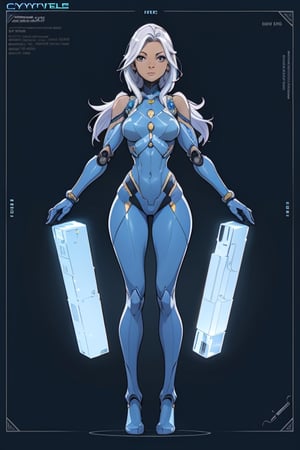 first prototype of beautiful synthetic woman, chromatic pearl, cryocapsule, cryosleep, t-pose, symmetry, unclad, long legs, detailed blueprint, technical documentation