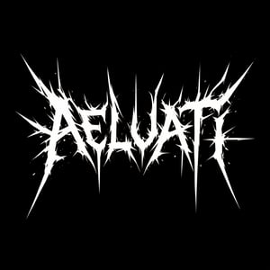 Doom metal logo design for the band name "AELUATI". Highly complex and slashy white golden text on pure black background, Sharp and elongated letter forms resembling rays of divine wrath. Symmetrical composition with extensions above and below. Sharp straight crossy forms. Gothic, alchemy, occult aesthetic with a hint of aggressive high tech. Perfectly balanced negative space between letters. High contrast black and white design without any gray tones. Evokes a sense of holy wrath and otherworldly menace. Stylish yet readable.