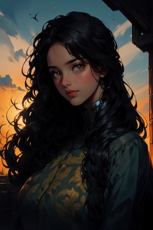 portrait, windy, dark_skin_female, blackhair,braided_hair,sad_face 