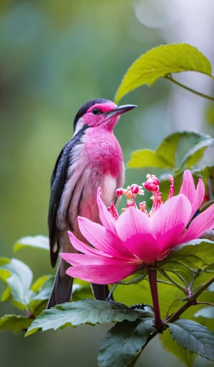 flower, no humans, bird, animal, leaf, pink flower, animal focus