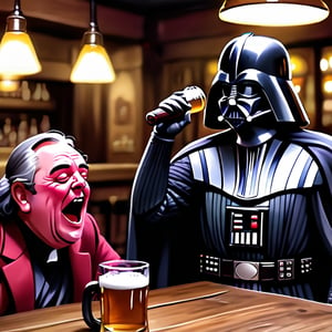 Darth Vader and a Sith lord drunk and (singing karoaki in a pub)