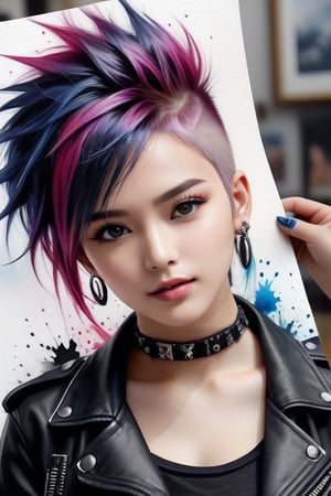Ultra realistic, masterpiece, hd, complex_background, punk girl watercolor