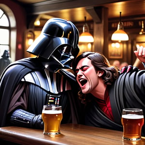 Darth Vader and a Sith lord drunk and singing karoaki in a pub