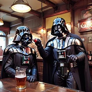 Darth Vader and a Sith lord drunk and (singing karoaki in a pub)