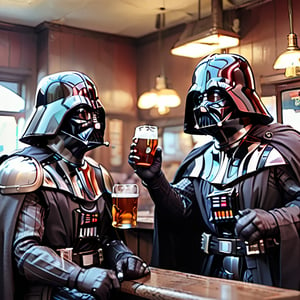 Darth Vader and a Sith lord drunk and (singing karoaki in a pub)