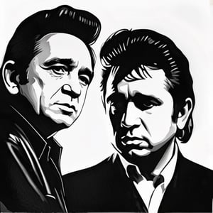 johnny cash and waylon jennings black and white sketch