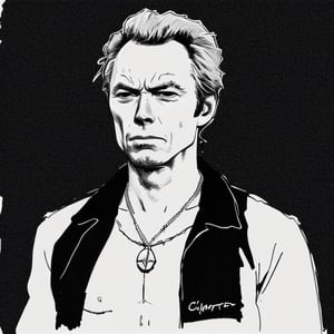 clint eastwood, hang em high black and white sketch