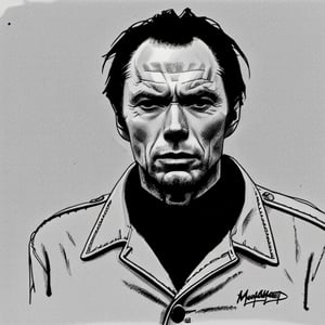 clint eastwood, hang em high black and white sketch