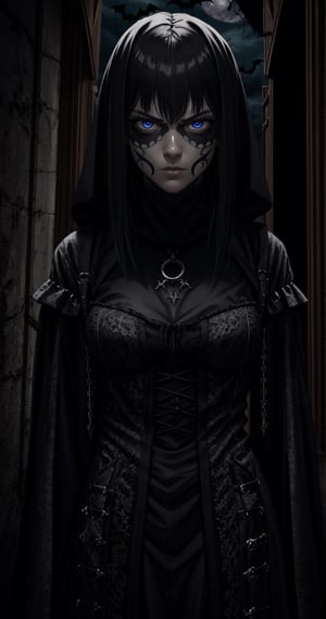 [(mature, strong demeanor:1.2) ::6], (darker gothic aesthetics:1.3), BREAK (1female, goth tomboy), tall stature, [messy pixie hair: black hair: 0.80], clad in medieval armor, brooding expression, Halloween night, (ominous atmosphere:1.4), (eerie moonlight:1.2), highly detailed, upper body
