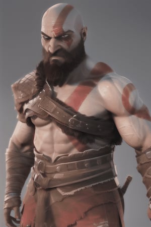 kratos,kratosGOW_soul3142, 1male, 1boy,3D MODEL, scar, beard, realistic