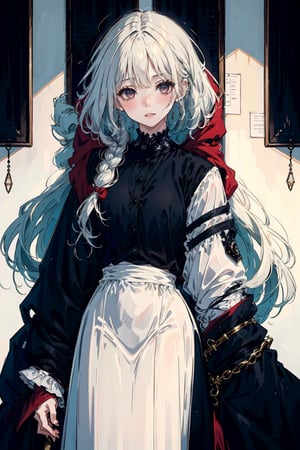 high quality, high detail, masterpiece, beautiful, (entire plane), 1 girl, white hair, ZGirl, dark clothes whit  dark feather details, eyes covered with a cloth dark,  

