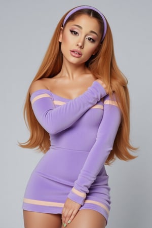 bd dynamic pose, Ariana Grande(arianagrande) modern fashionable girl, high resolution, precise correct anatomy


sexy, and beautiful woman, very accentuated features, perfect body with ideal proportions, perfect eyes with very long eyelashes, juicy lips, perfect smile, sensual makeup, Realism, sensual. wearing short purple 60s dress with long sleeves and pastel purple stripe around waist. pastel purple stripe on bottom of skirt and pastel purple headband. Long Straight orange hair. 60s makeup. pastel green small 60s scarf. 