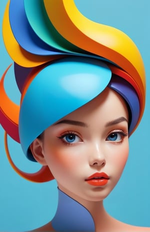 a girl head, minimalistic colorful organic forms, energy, assembled, layered, depth, alive vibrant, 3D, abstract, on a light blue background,abstrgn,Hot Girl,ral-bismut,toon