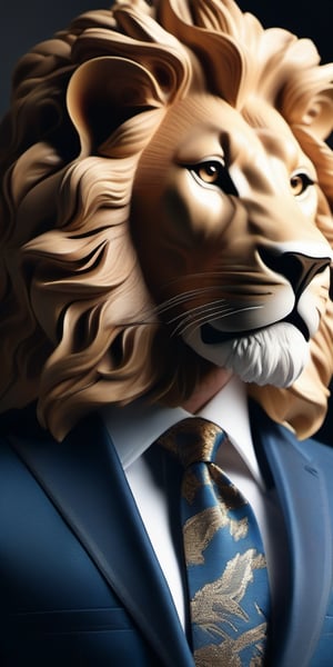 Ultra-realistic, hyper-detailed, and very sharp photographic close-up portrait of an elegant fashion model with a lion head, hybrid human posing gracefully for a fashion show. The model wears a luxurious, tailored suit with intricate patterns, paired with bold accessories including a statement necklace and cufflinks. The sophisticated indoor background features a modern, chic design that complements the outfit's elegance. Soft, refined lighting highlights the detailed textures of the suit and the majestic features of the lion's head. The focus is on the model's poised, regal demeanor and the harmonious blend of human and animal features.,Funny,Handsome Man,more detail XL