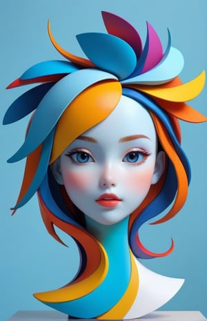 a girl head, minimalistic colorful organic forms, energy, assembled, layered, depth, alive vibrant, 3D, abstract, on a light blue background,abstrgn,Hot Girl,ral-bismut,toon