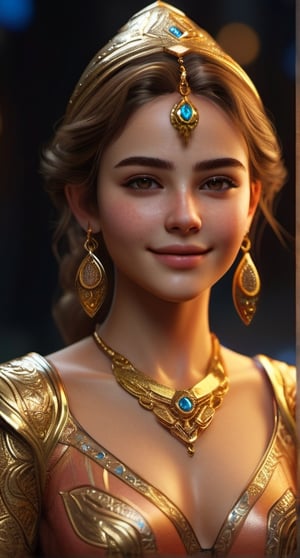 a photorealistic woman golden mage of a stunningly beautiful Emblem of The Middle Eastern unique cultural identities.extremely detailed, detailed symmetrical realistic face, natural skin texture, extremely detailed skin with skin pores, peach fuzz , wearing a masterpiece , absurdres, extremely detailed, amazing, fine details, rich golden color, texture hyper realistic, spectacular lighting, unreal engine, trending on artstation, cinestill 800 tungsten, looking at viewer, realistic photo, RAW photo, TanvirTamim, high quality, high resolution, sharp extremely detailed face, beautiful smile face, young girl, Jewel-like eyes, neon light, chiaroscuro, anime style, key visual, intricate detail, highly detailed, breathtaking, vibrant, cinematic,Gold,more detail XL,Hot Body