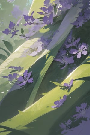 a close-up of jacaranda flowers in exquisite detail, showcasing their intricate petals and vibrant color variations, the soft morning light casting a warm glow on the delicate blooms, highlighting their beauty and fragility, set against a blurred background of lush green foliage for contrast, captured in a detailed and lifelike illustration style.