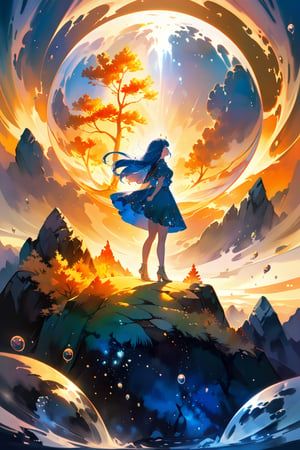 A beautiful world in a gem of amber, ethereal light filtering through translucent layers, ancient flora and fauna frozen in time, shimmering golden hues reflecting intricate details, surrounded by floating orbs of energy, a serene and mystical realm, captured in a mesmerizing digital art style, evoking a sense of wonder and magic,3g3Kl0st3rXL,painted world