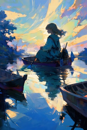 a girl waking up in the morning, reaching out to open the window overlooking a serene lake, mist rising from the water’s surface, a soft and calming color palette of blues and greens, a rowboat gently swaying in the distance, a faint sound of chirping crickets in the air, the girl’s reflection in the window glass, captured in a tranquil illustration style with soft lines and delicate shading, conveying a sense of tranquility and contemplation.
