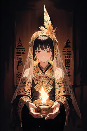 the ceremony, where people’s hearts♥ are weighed on a scale against a feather, intense expressions of hope and fear on the faces of the participants, dimly lit chamber with flickering torches casting ominous shadows, intricate golden scale adorned with hieroglyphics, ancient scrolls lining the walls, an ethereal feather glowing softly, 