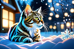 sleep,Fat, Tabby Cat, cute, (artwork), (masterpiece), (detailed eyes), (shading), (extremely detailed CG 8k unity wallpaper), (wit studio indirect lighting), (amazing drawn illustration), (best illustrative performance), Winter style, snowflake, cozy atmosphere,pixiv, fun, depth of field, illumination background, reflections, holograms,sky, inside sparking, extremely realistic, and comprehensive,sticky feeling light in the movie, background reflection Realistic style, photo r3al,Land Of Boo,Glass,Clear glass,shards