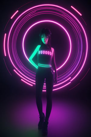 1girl, neon background,