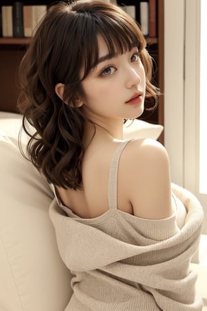 1 beautiful Girl, 19 years,『((airy fluffy pixie cut hair :1.2) and (flipped soft curl long back hair:1.3)),blunt bangs,』