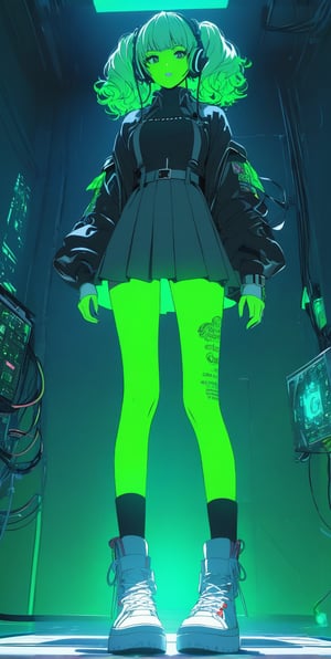 STICKER ON A WHITE BACKGROUND. green holographic silhouette, knee socks. I'm standing in a room with holograms. anime waifu. Stylish. Cute, hot, shiny. Highly detailed uhd anime wallpaper, cel digital animation

,neon photography style,ct-jeniiii,noir