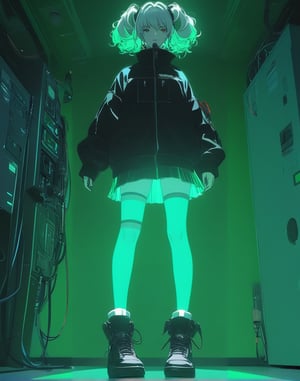 STICKER ON A WHITE BACKGROUND. green holographic silhouette, knee socks. I'm standing in a room with holograms. anime waifu. Stylish. Cute, hot, shiny. Highly detailed uhd anime wallpaper, cel digital animation

,neon photography style,ct-jeniiii,noir