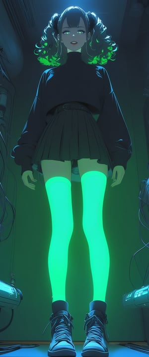 STICKER ON A WHITE BACKGROUND. green holographic silhouette, knee socks. I'm standing in a room with holograms. anime waifu. Stylish. Cute, hot, shiny. Highly detailed uhd anime wallpaper, cel digital animation

,neon photography style,ct-jeniiii,noir