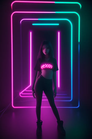 1girl, neon background,