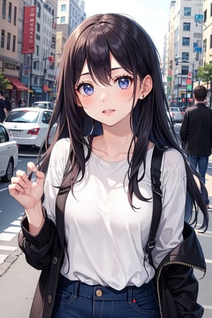 city style, 1girl, long hair,