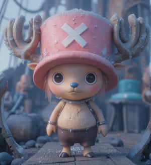 
((realistic style))


(chopper)A small, anthropomorphic reindeer standing on two legs, with light brown fur, a round blue nose, and expressive eyes. Wearing a pink hat with a white X, with small antlers poking through the top. His large eyes are filled with innocence, with soft, detailed fur and subtle light reflections on each hair. Short limbs and a gentle smile convey a sense of purity and kindness
Detailed fur texture that is soft and fluffy, with subtle light reflections on each strand, and slight shine on the fur tips, making it look realistic. The skin has a soft, textured feel with tiny pores, creating a lifelike skin texture for the character
The pink hat has fabric texture with slight wear and fine creases, giving it a sense of history as if it has been through many adventures. The antlers have a realistic texture, with tiny cracks and a natural sheen, enhancing the feeling of real material
Soft natural light coming from the side, creating layered shadows, with light penetrating the fur, adding depth and realism. The background is set on a pirate ship deck, showing wood with cracks and weathered marks, with tiny dust and scratches for added realism. The sea in the distance sparkles with gentle light reflections, giving the background a lived-in feel
A slight breeze stirs Chopper's fur, adding a natural, dynamic effect, making the character appear more lifelike
Ultra quality,Vivid,Denoise,Texture,Extreme quality,Ultra HD,4K.,4x upscale,UHD,Shruti denoise