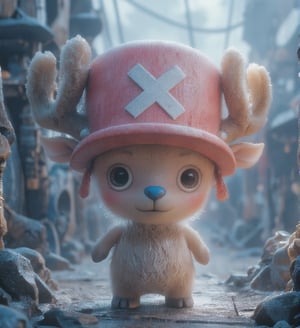 
((realistic style))


(chopper)A small, anthropomorphic reindeer standing on two legs, with light brown fur, a round blue nose, and expressive eyes. Wearing a pink hat with a white X, with small antlers poking through the top. His large eyes are filled with innocence, with soft, detailed fur and subtle light reflections on each hair. Short limbs and a gentle smile convey a sense of purity and kindness
Detailed fur texture that is soft and fluffy, with subtle light reflections on each strand, and slight shine on the fur tips, making it look realistic. The skin has a soft, textured feel with tiny pores, creating a lifelike skin texture for the character
The pink hat has fabric texture with slight wear and fine creases, giving it a sense of history as if it has been through many adventures. The antlers have a realistic texture, with tiny cracks and a natural sheen, enhancing the feeling of real material
Soft natural light coming from the side, creating layered shadows, with light penetrating the fur, adding depth and realism. The background is set on a pirate ship deck, showing wood with cracks and weathered marks, with tiny dust and scratches for added realism. The sea in the distance sparkles with gentle light reflections, giving the background a lived-in feel
A slight breeze stirs Chopper's fur, adding a natural, dynamic effect, making the character appear more lifelike
Ultra quality,Vivid,Denoise,Texture,Extreme quality,Ultra HD,4K.,4x upscale,UHD,Shruti denoise