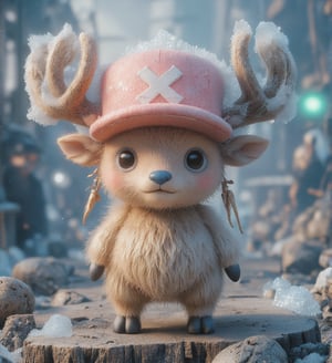 
((realistic style))


(chopper)A small, anthropomorphic reindeer standing on two legs, with light brown fur, a round blue nose, and expressive eyes. Wearing a pink hat with a white X, with small antlers poking through the top. His large eyes are filled with innocence, with soft, detailed fur and subtle light reflections on each hair. Short limbs and a gentle smile convey a sense of purity and kindness
Detailed fur texture that is soft and fluffy, with subtle light reflections on each strand, and slight shine on the fur tips, making it look realistic. The skin has a soft, textured feel with tiny pores, creating a lifelike skin texture for the character
The pink hat has fabric texture with slight wear and fine creases, giving it a sense of history as if it has been through many adventures. The antlers have a realistic texture, with tiny cracks and a natural sheen, enhancing the feeling of real material
Soft natural light coming from the side, creating layered shadows, with light penetrating the fur, adding depth and realism. The background is set on a pirate ship deck, showing wood with cracks and weathered marks, with tiny dust and scratches for added realism. The sea in the distance sparkles with gentle light reflections, giving the background a lived-in feel
A slight breeze stirs Chopper's fur, adding a natural, dynamic effect, making the character appear more lifelike
Ultra quality,Vivid,Denoise,Texture,Extreme quality,Ultra HD,4K.,4x upscale,UHD,Shruti denoise