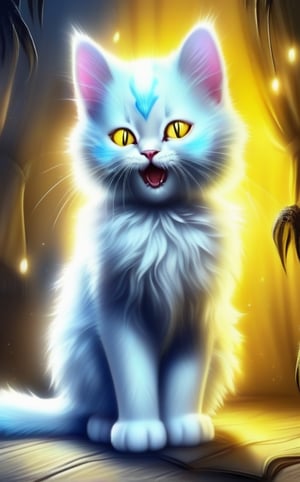 Horror long furr baby cat wallpaper screenshot, in the style of light blue and yellow, drawing, comic art,Animal Verse Ultrarealistic ,ral-chrcrts,white 