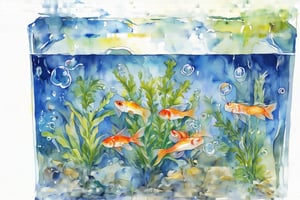 , aquarium, fish, bubbles, water,iph0ne,watercolor \(medium\),hubggirl