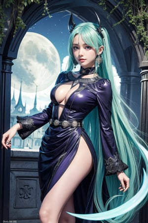 light green hair, blue eyes, long tunic with gothic skirt, black tiana, friendly face, egocentric, food lover, money lover, magic style long sleeved dress, happy smile, masterpiece, moon earrings, detailed, tall quality, absurd, the teleportation magician, long hair with roses, masterpiece, excellent quality, excellent quality, perfect face, Green hair, loli, small breasts, small height, purple clothes



