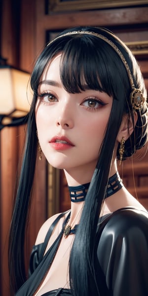 Perfect face, perfect body, blue eyes, glamorous, gorgeous, delicate, romantic, Elizabethan woman, steampunk gothic romanticism, Harrison Fisher dark twist style, anime, zoomed in, short hair with long locks, (thick eyeliner), (eye shadow),(red lips), blush