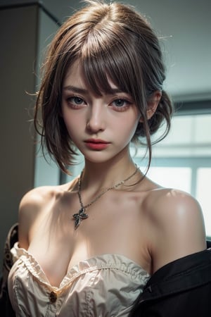 (Best quality, 8k, 32k, Photorealistic, UHD:1.2),

lifelike rendering, Photo of Pretty Japanese woman,  18yo,double eyelids, highly details glossy eyes, glossy full lips, exquisite facial, soft curves, (pale skin:1.3), exquisite skin texture, necklace with a tiny charm, shape focus,ray tracing, detailed hair, detailed fabric rendering,
