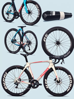 ((best quality)), reference sheet, a absurdres illustration of a sleek modern road bike with carbon fiber frame, deep-section wheels, and aerodynamic handlebars, positioned against a vibrant blue background, flat illustration, ((professional cycling)), in only four colors, reference sheet, beautiful bold typography of text: 'Ride Like a Pro', detailed component view showing ultegra groupset, carbon fiber seat post, and lightweight bottle cages, close-up of dropbar with electronic shifting levers, side view showcasing aggressive geometry and internal cable routing
